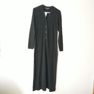 Loft Versa Sweater Maxi Dress PXL Petite Black Rib Knit V Neck A Line Button New